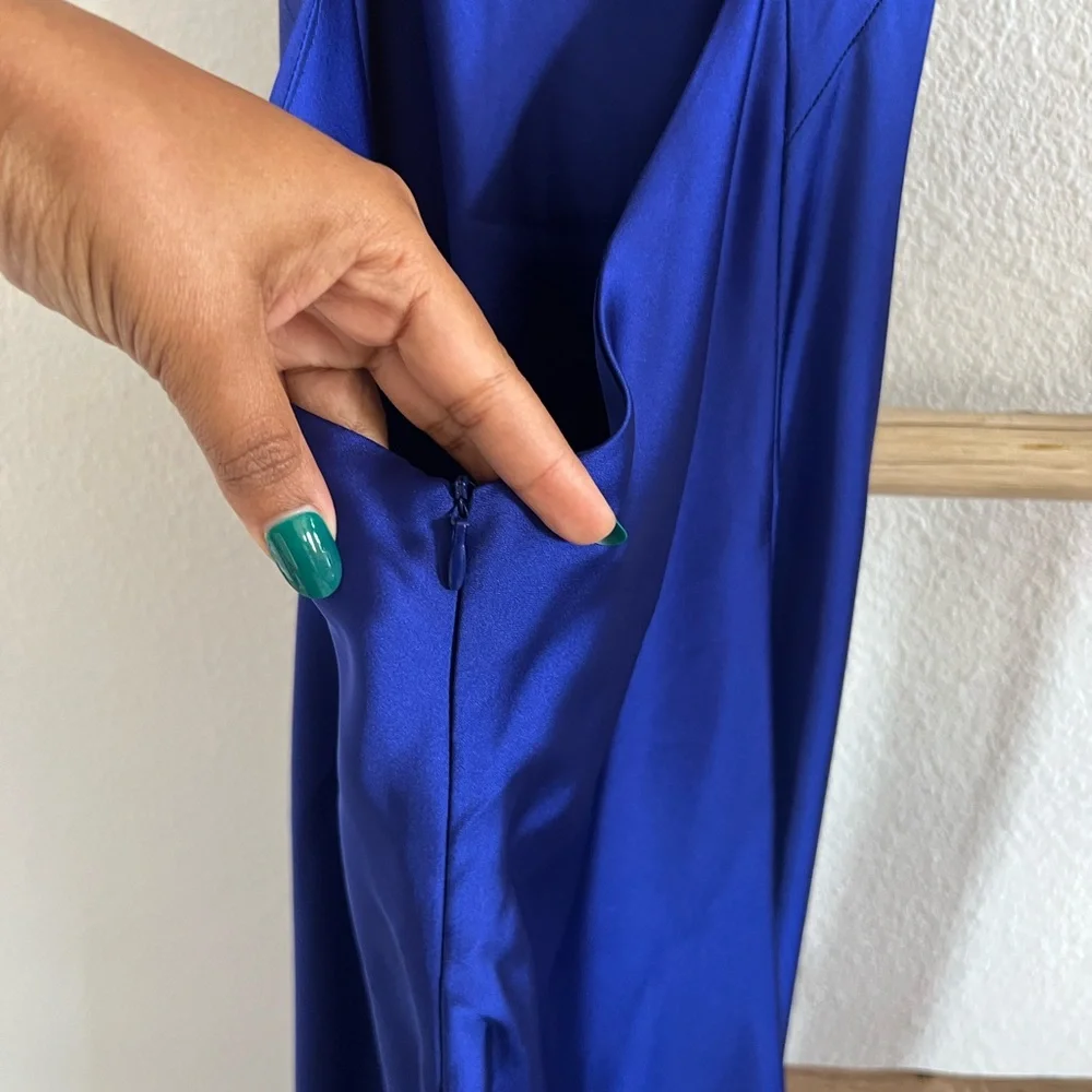 Zara Blogger Fave Satin Effect Blue Midi Maxi Cross Back Dress - Picture 8 of 12